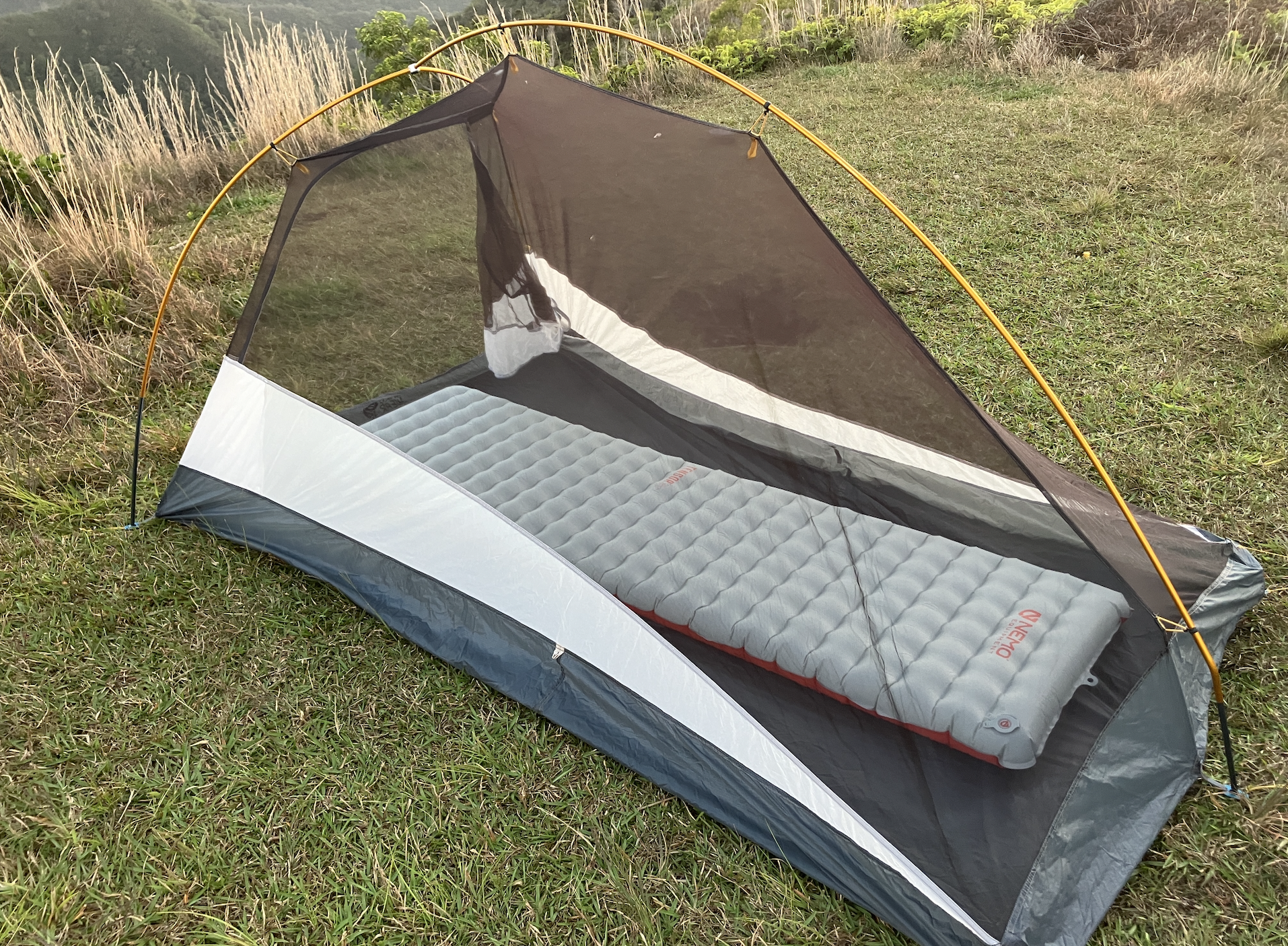 a sleeping pad in a tent