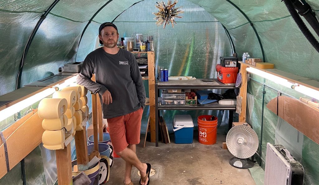 The old shaping bay - a converted greenhouse. Photo: Tanner Bendheim