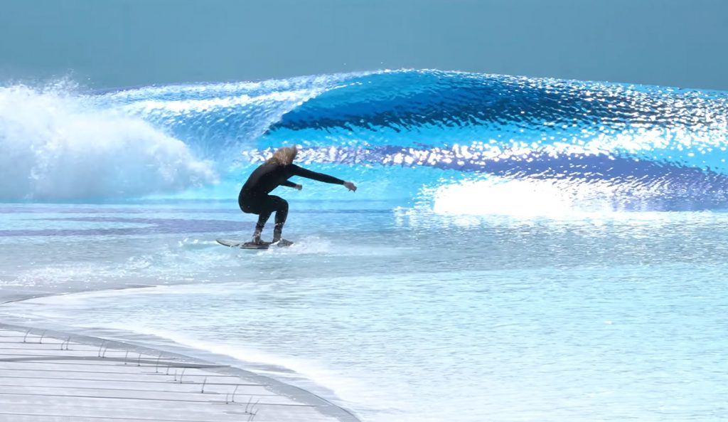 Blair Conklin does some very scientific research into the skimmability of Surftown MUC. Photo: Skid Kids // YouTube