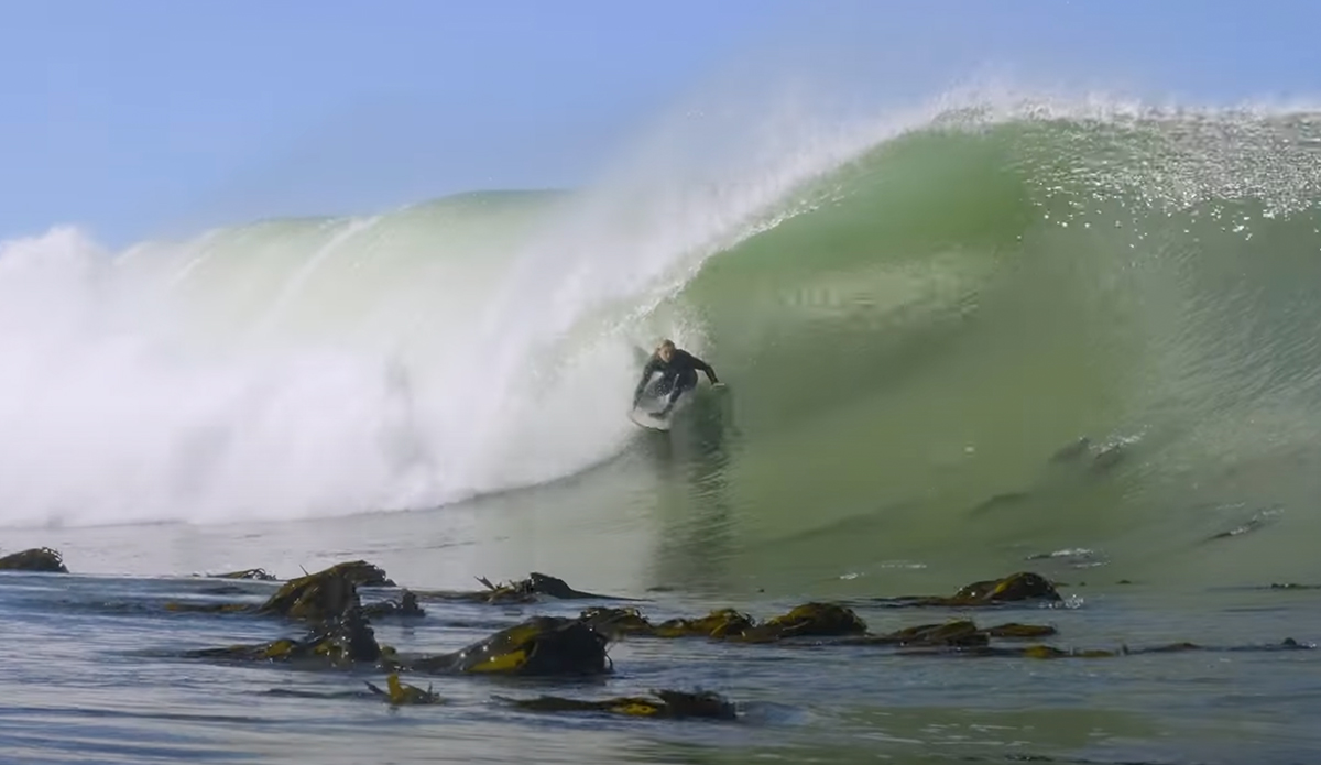In 'Kelp Town,' Adin Masencamp explains how to dodge kelp for just long enough to snag a wave at South Africa's Pipeline. Photo: Now Now Media // YouTube