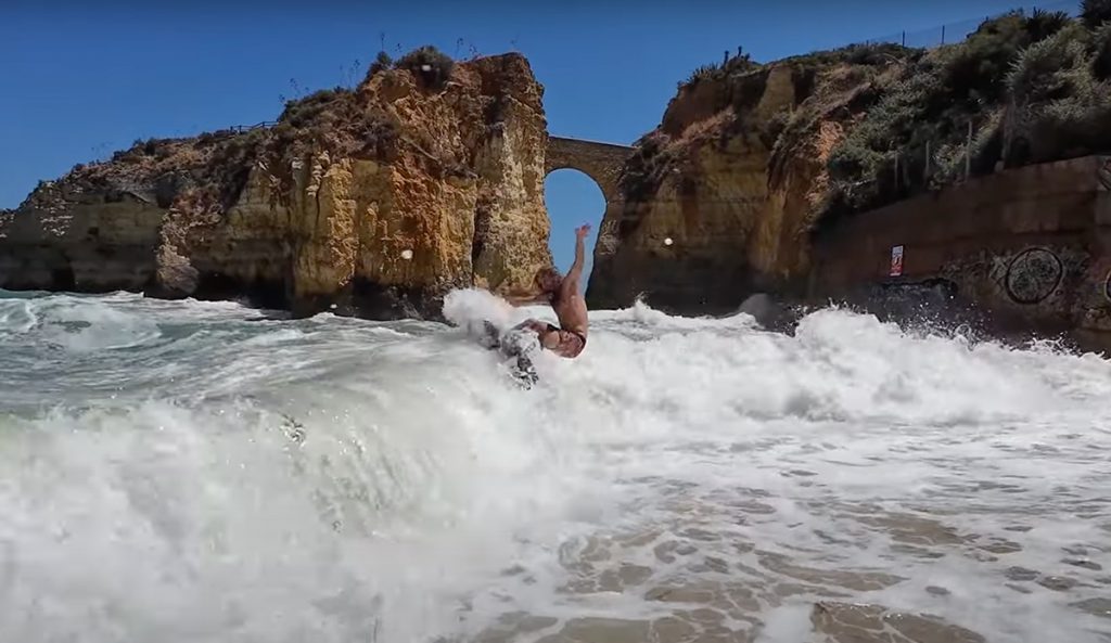 Blair Conklin tore up a previously unskimmed cove in Lagos, Portugal. Photo: Skid Kids // YouTube