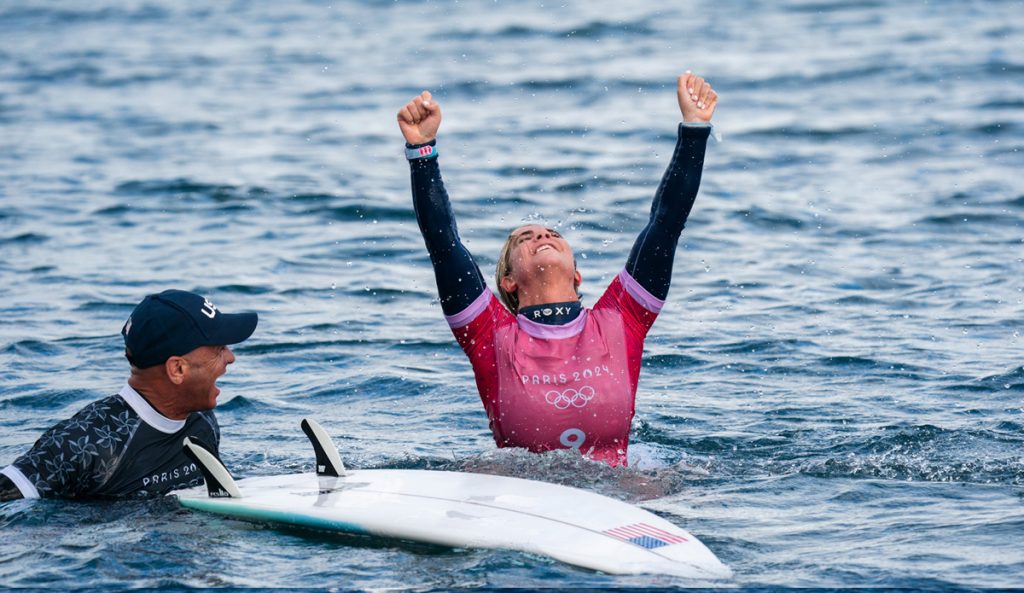 Caroline Marks shortly after winning gold. Photo: Pablo Jimenez // ISA