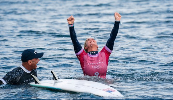 Caroline Marks built on Carissa Moore's legacy, keeping women's gold for the USA. Photo: Pablo Jimenez // ISA