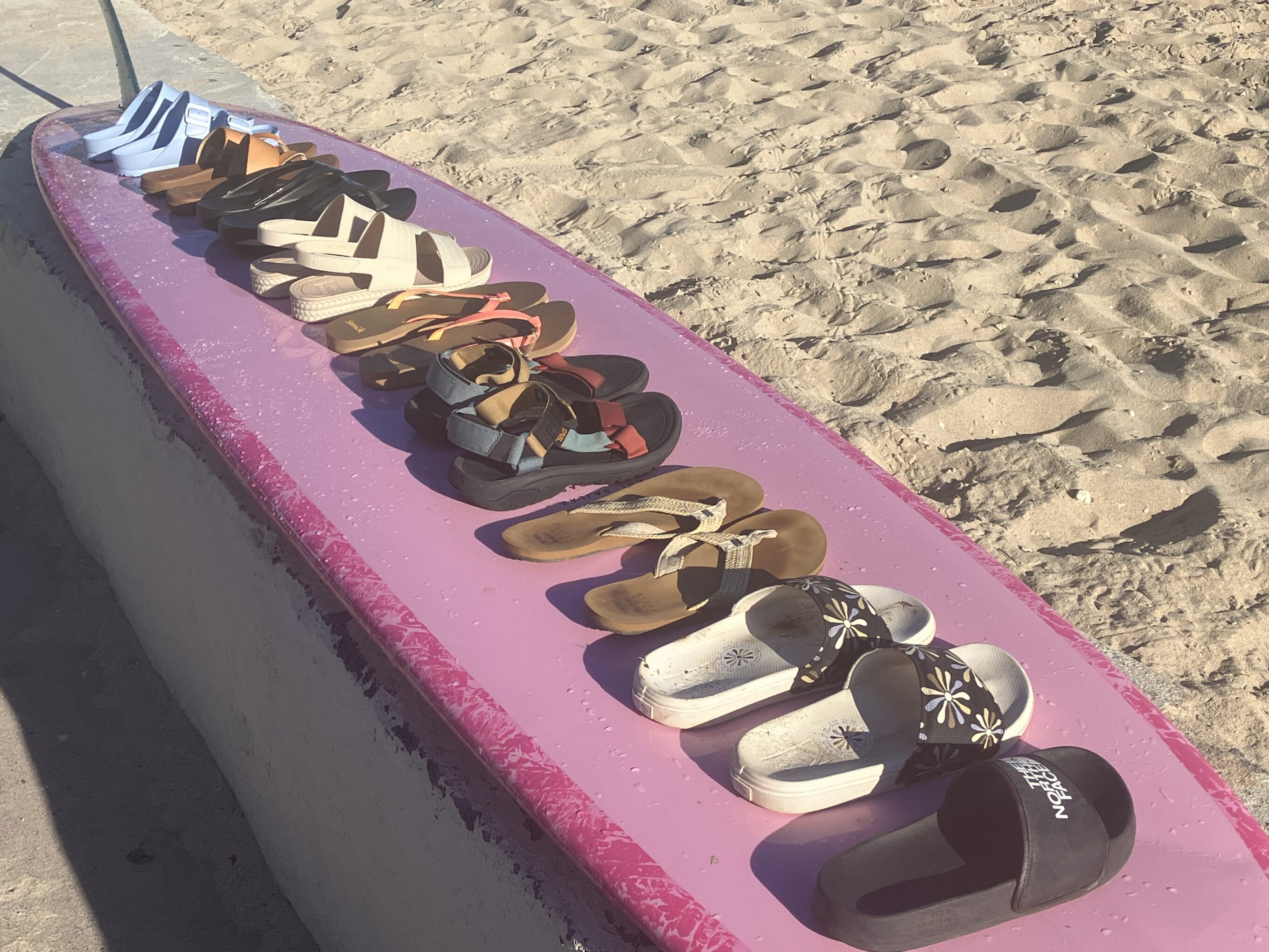 sandals on a surfboard