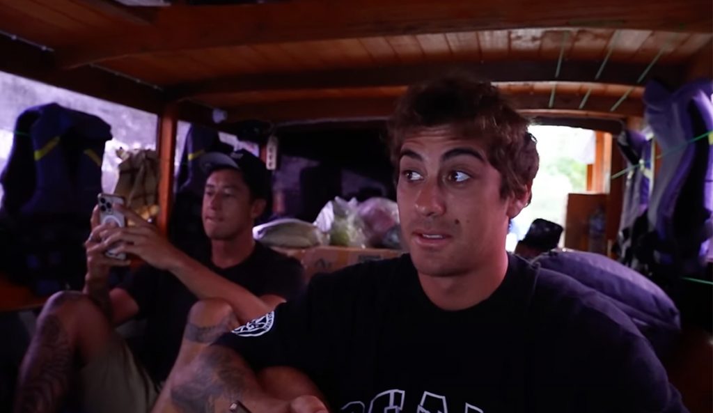Koa Rothman traveled via plane boat and automobile to get to HTs, but it was all worth it. Photo: Koa Rothman // YouTube