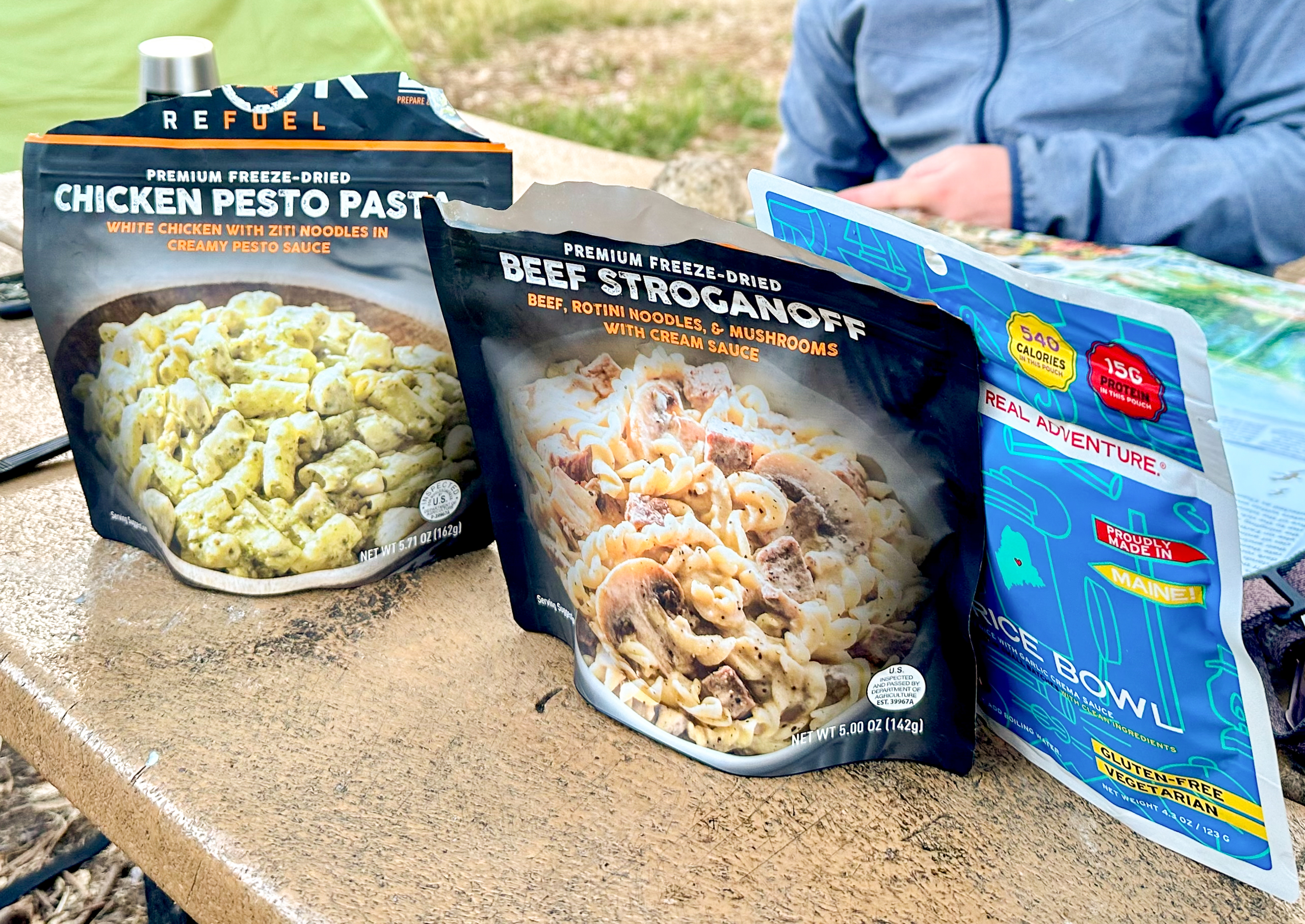 three backpacking meals
