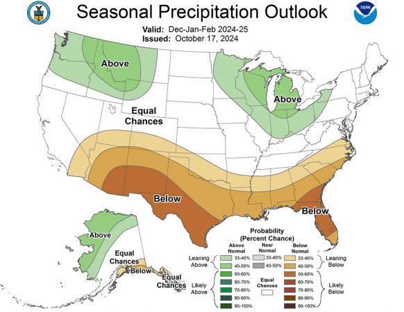 a weather map for prediction of precipitation in the united states for winter