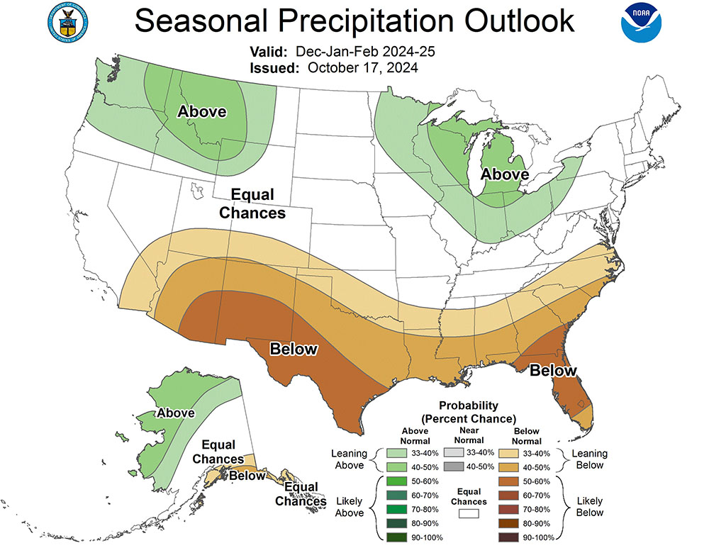 a weather map for prediction of precipitation in the united states for winter