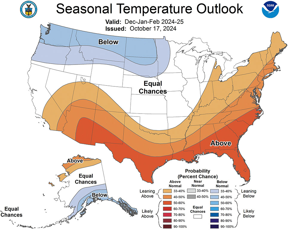 a weather map for prediction of temperatures in the united states for winter