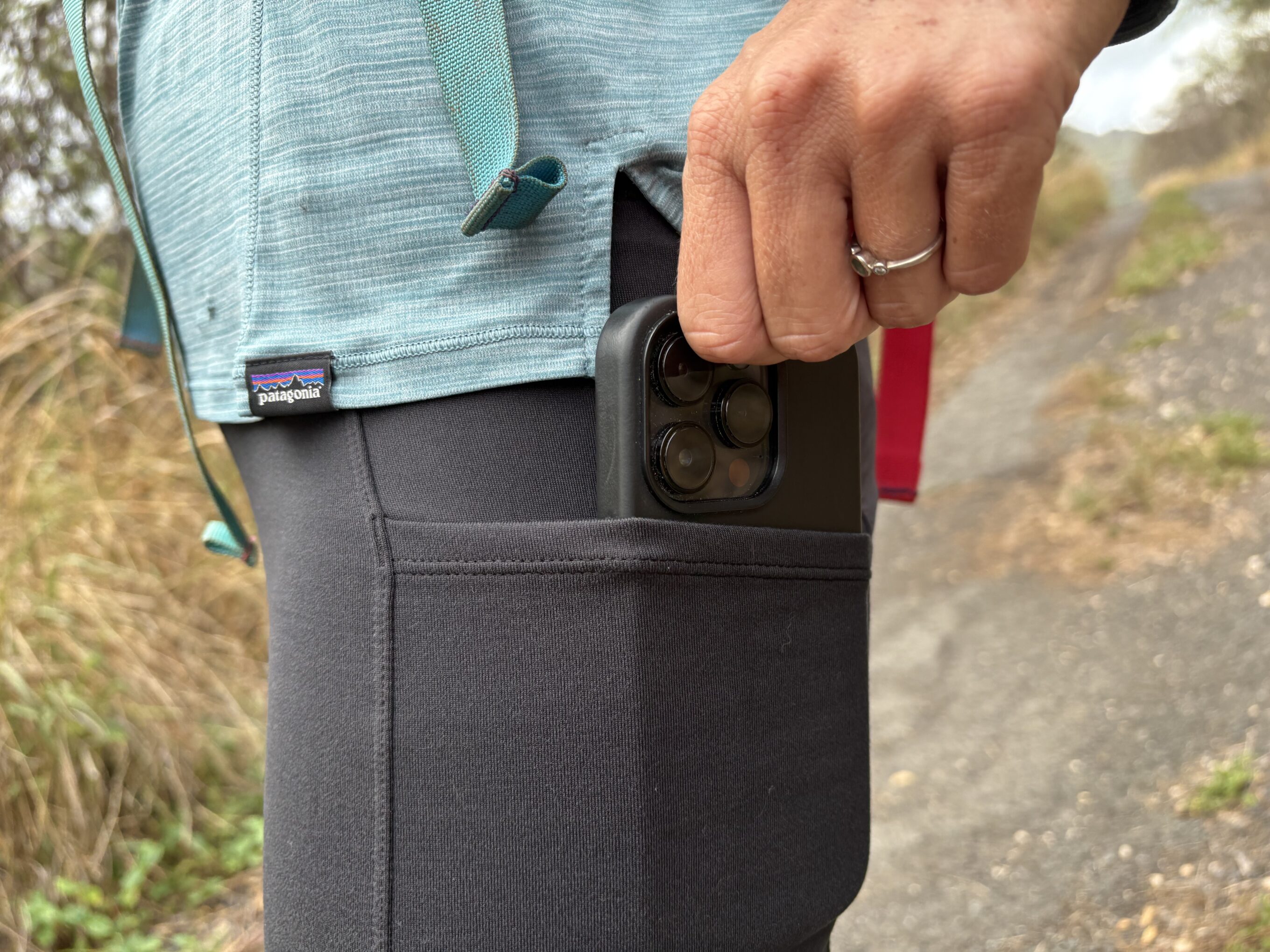 a pocket on a pair of hiking pants