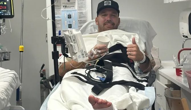 Cole Taschman is currently recovering from the second shark bite he's received at Bathtub Beach. Photo: Ana Peci // GoFundMe