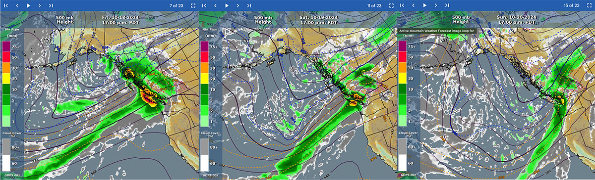 a three day weather prediction of precipitation for the west coast of canada and the united states
