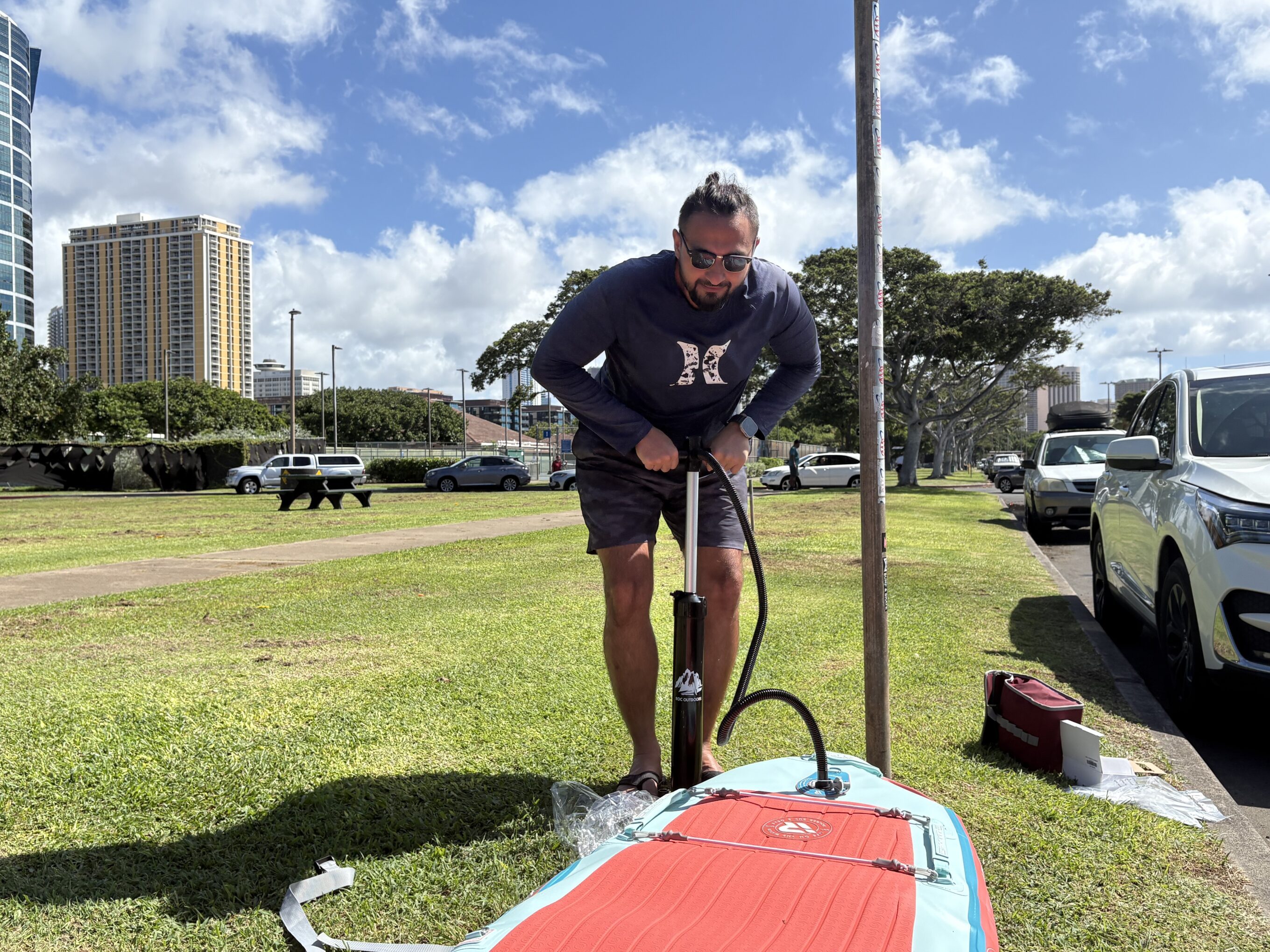 inflating a paddle board