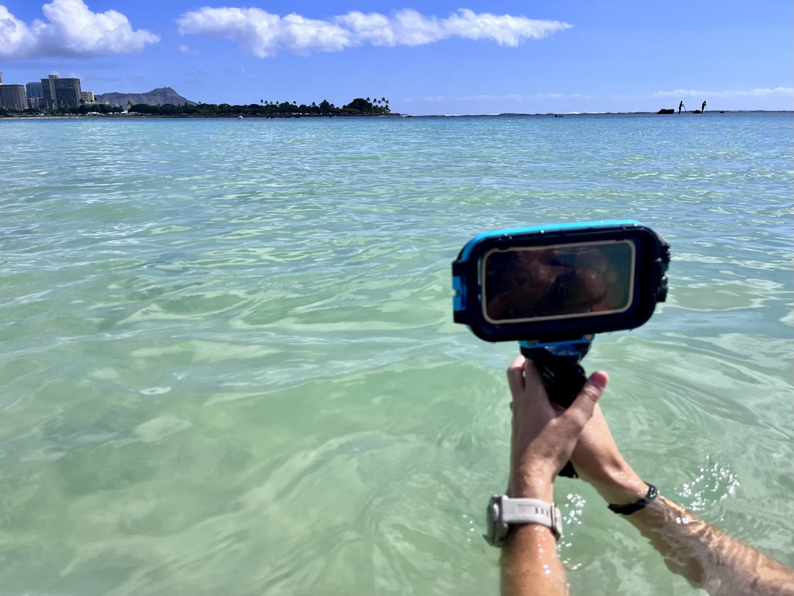 holding a waterproof phone case