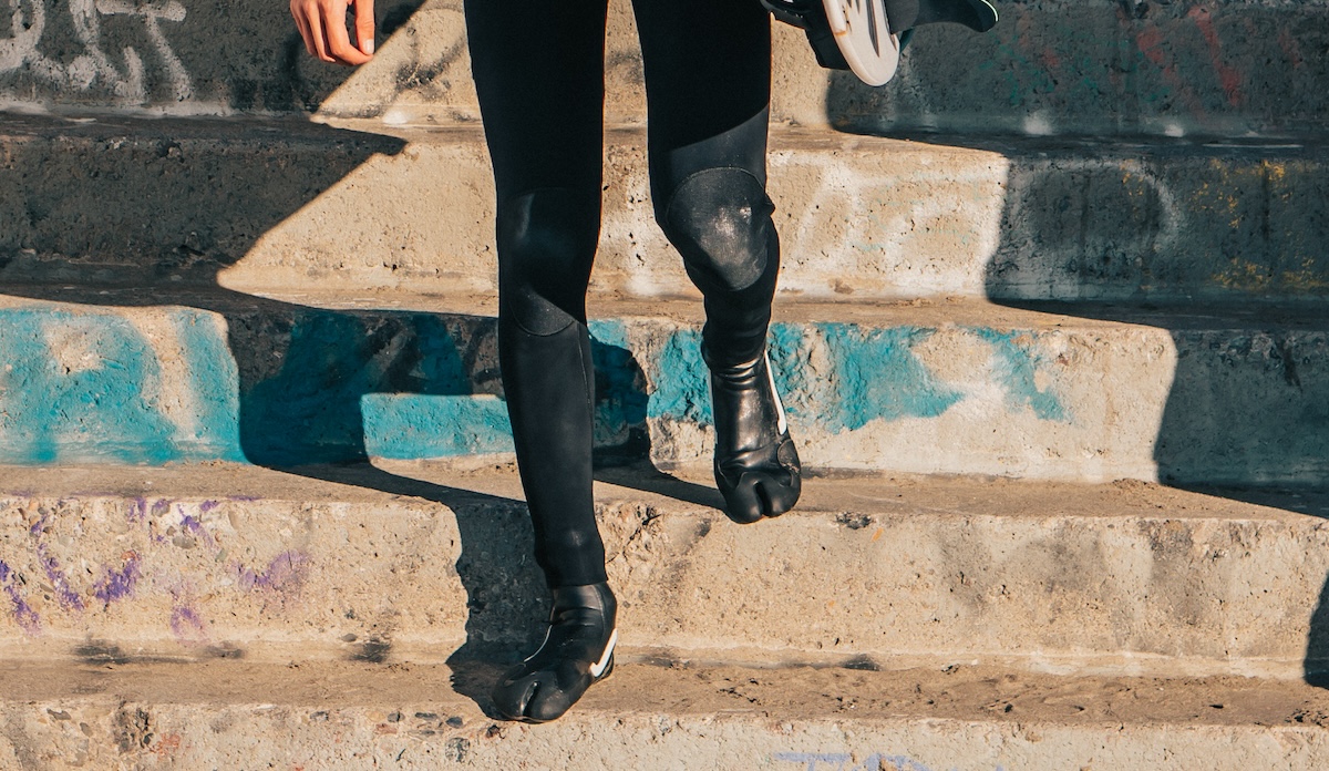 Surf booties on the stairs at ocean beach sf