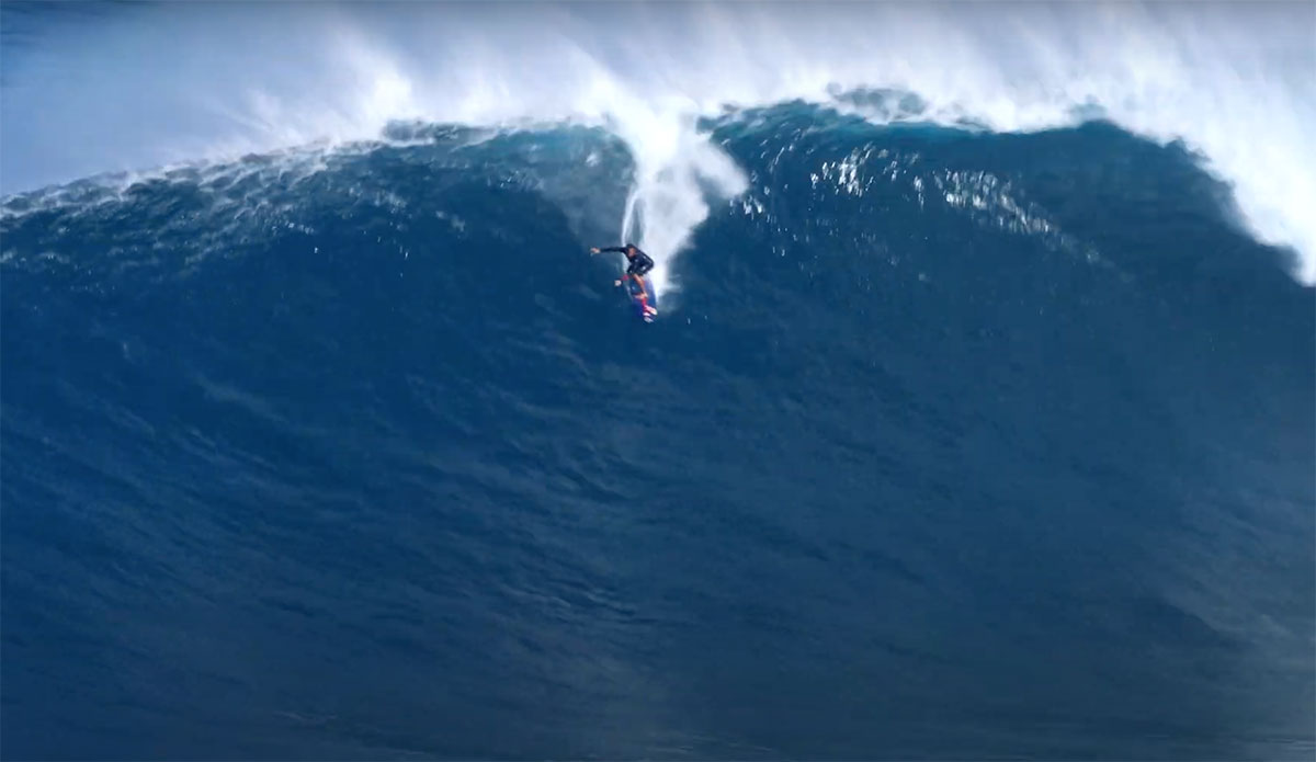 Kai Lenny surfing Jaws on a 7'6"