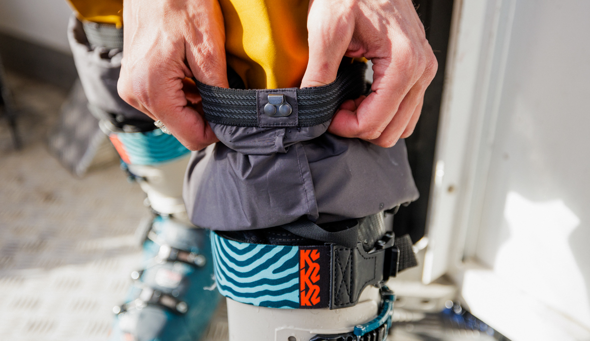 cuff and lace grommet on the patagonia snowdrifter bibs