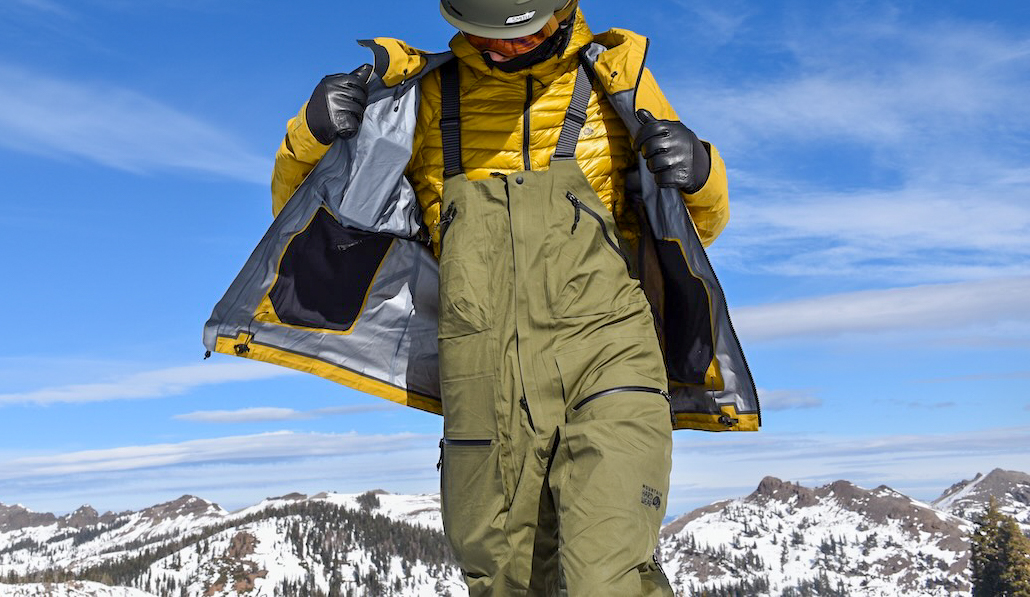 Front view of the Mountain Hardwear High Exposure Bibs