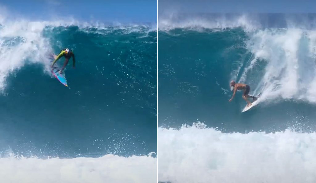 Jamie O'Brien and Kelly Slater surfing Pipeline