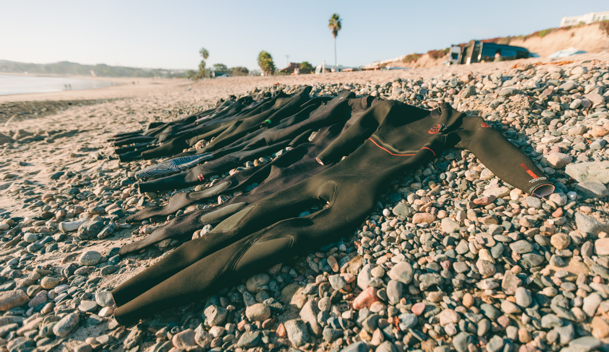 Wetsuits on cobblestones