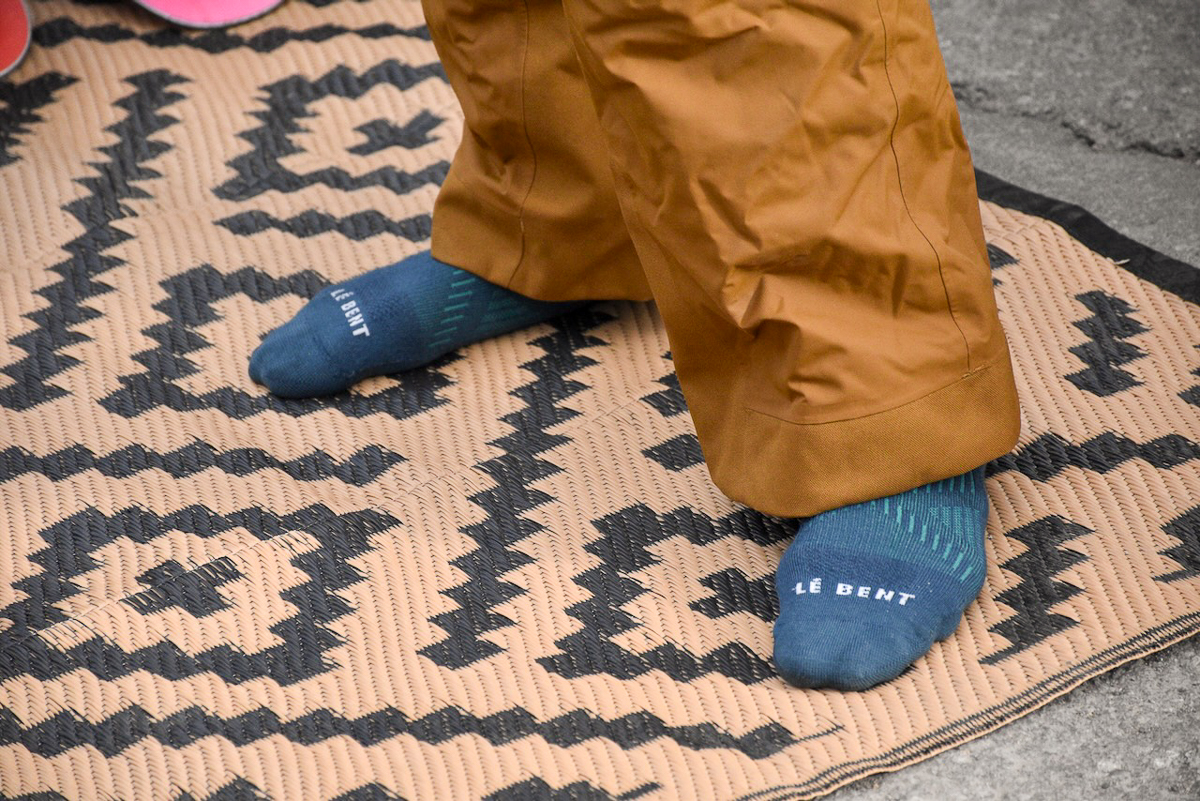 close up of snowboard socks
