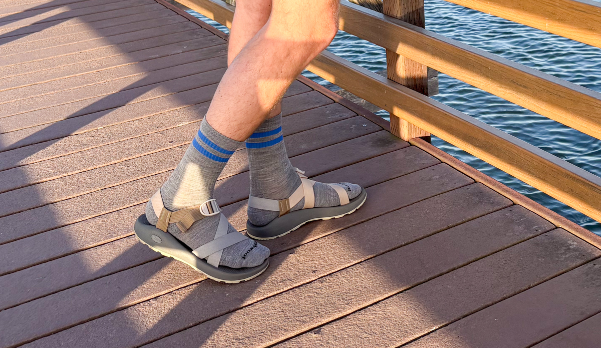 Chaco Z/1 Classic on the pier with socks side view