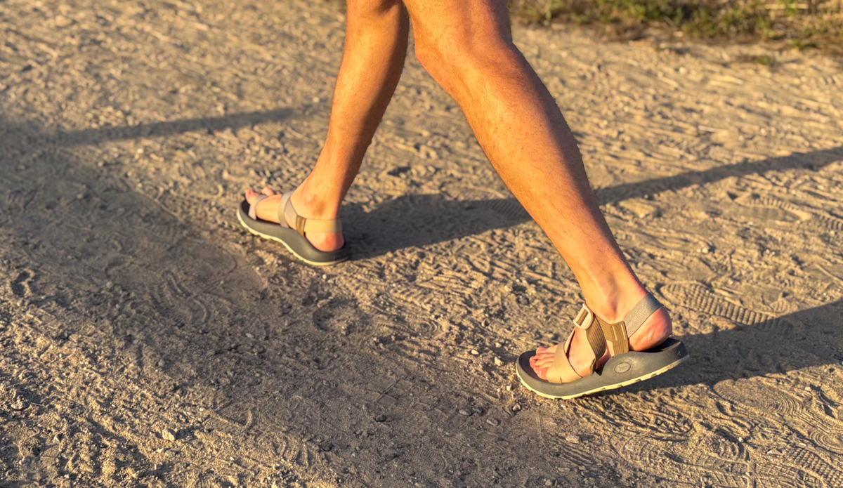 close up walking in chacos