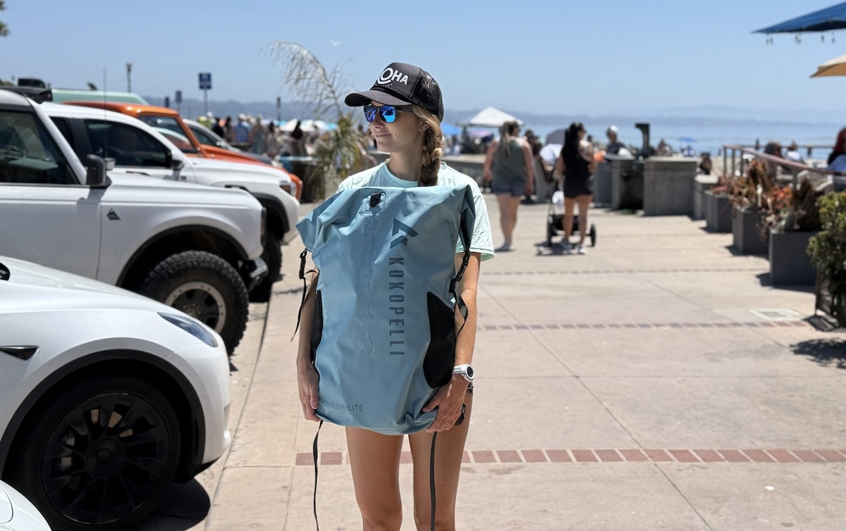 Rebecca holding the chasm-lite in its carry bag