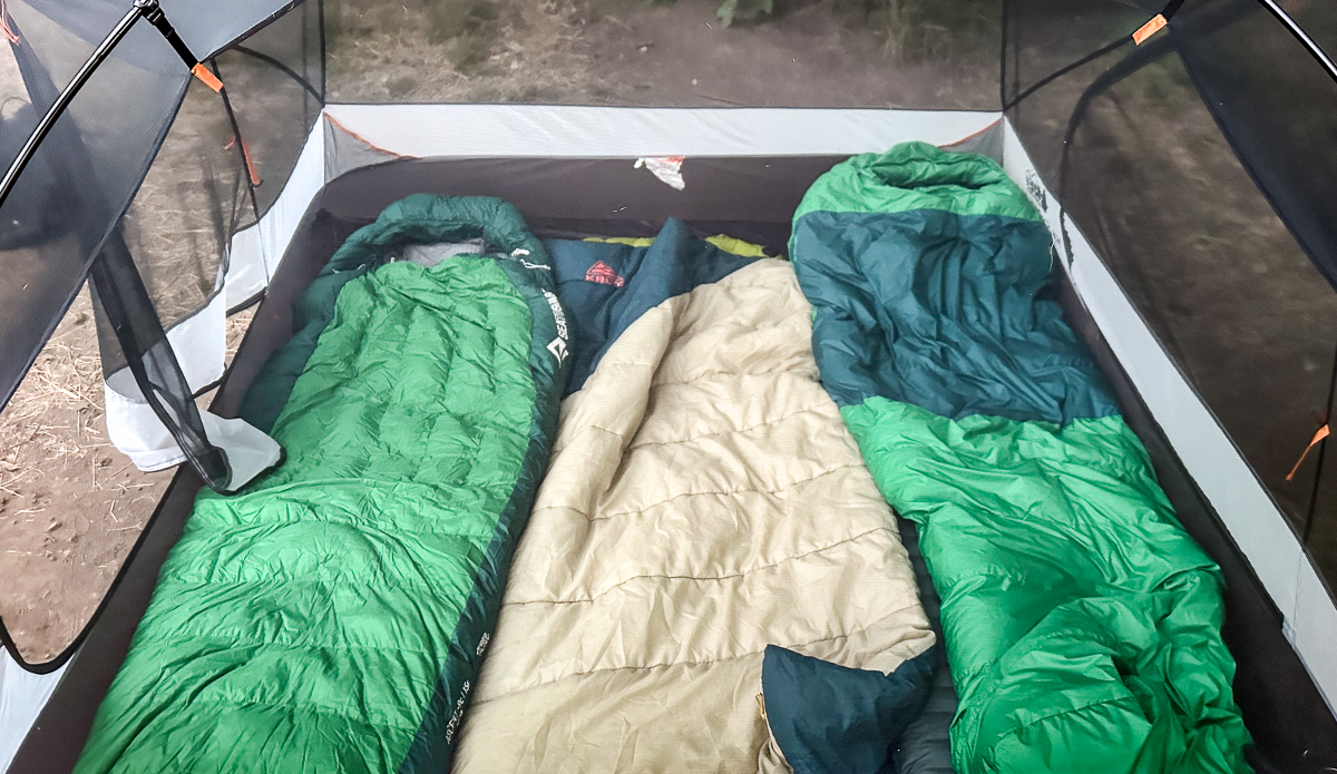 three camping sleeping bags