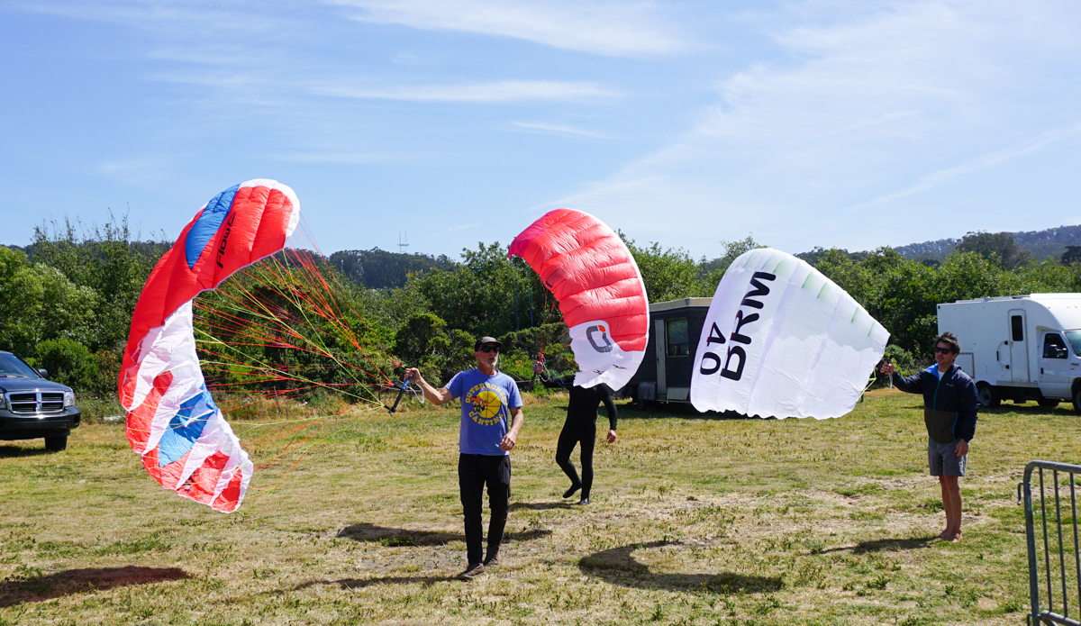 Flying parawings on the grass at crissy