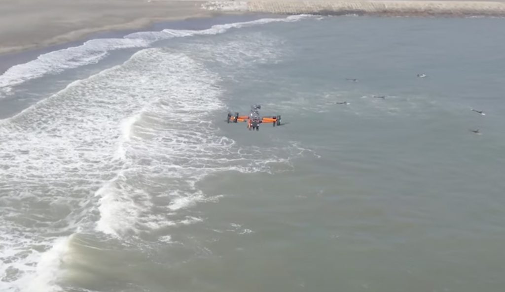 A drone patrolled the beach in a successful test run. Photo: Blue Innovation Co. // YouTube