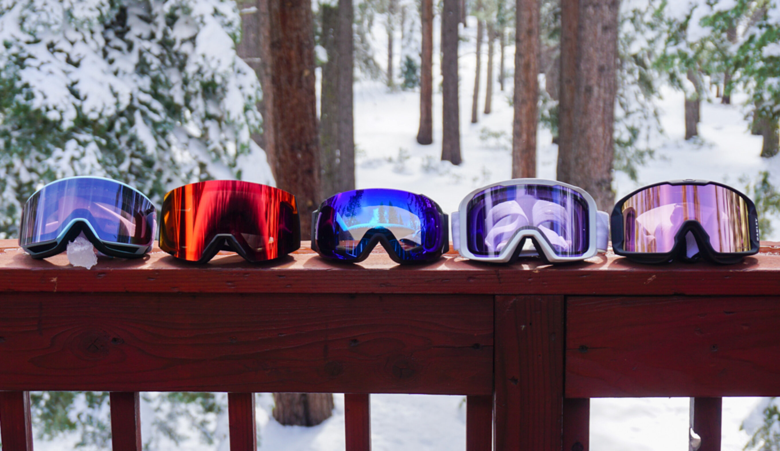 lineup of snowboard goggles that we tested