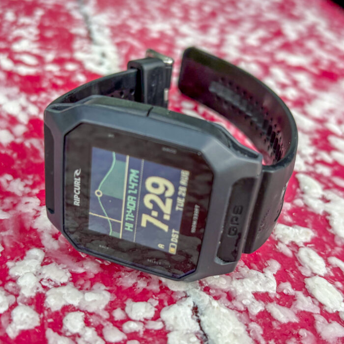 Rip Curl Search GPS3 surf watch on surfboard