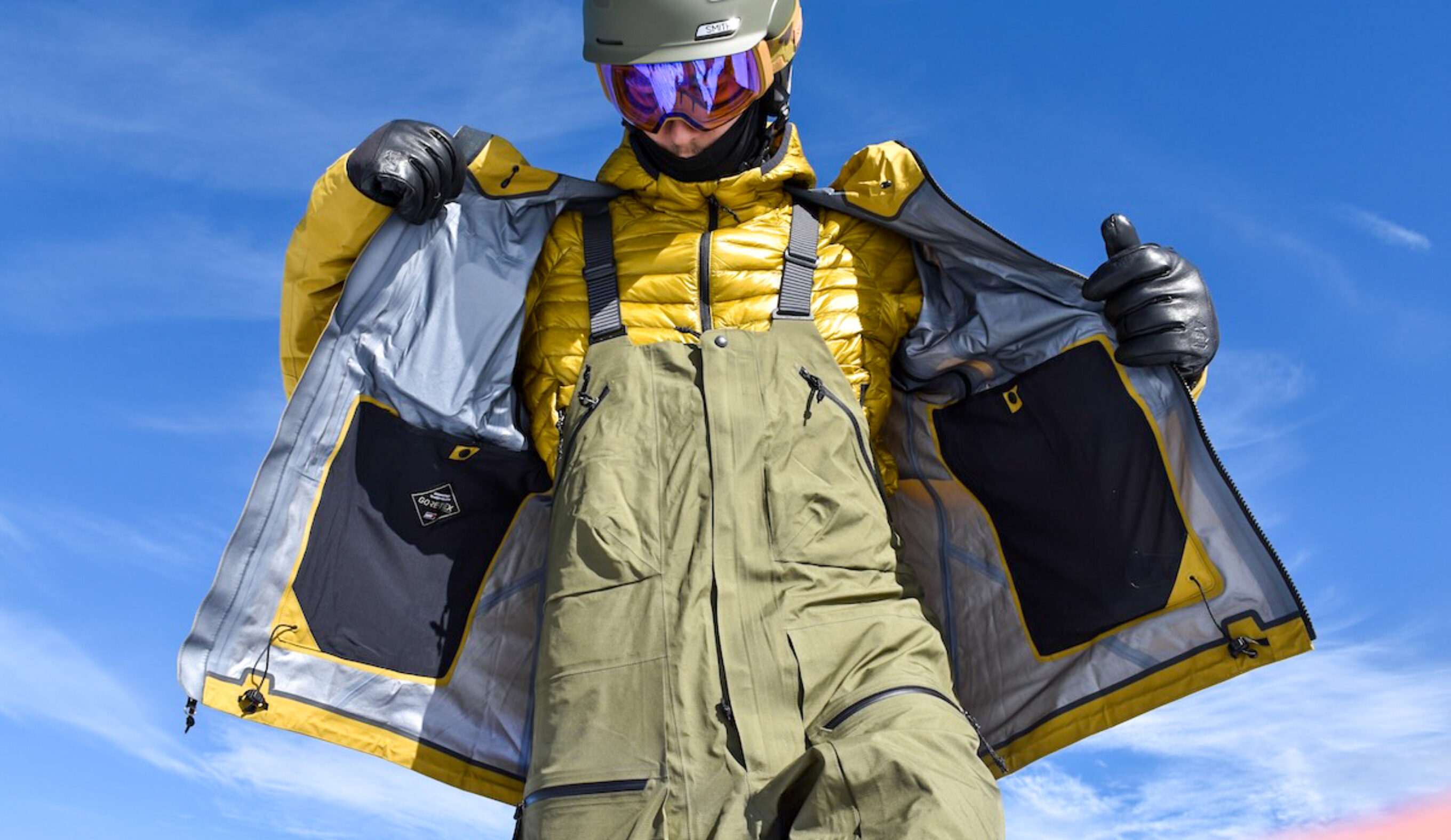 front open view of the Mountain Hardwear High Exposure Bibs
