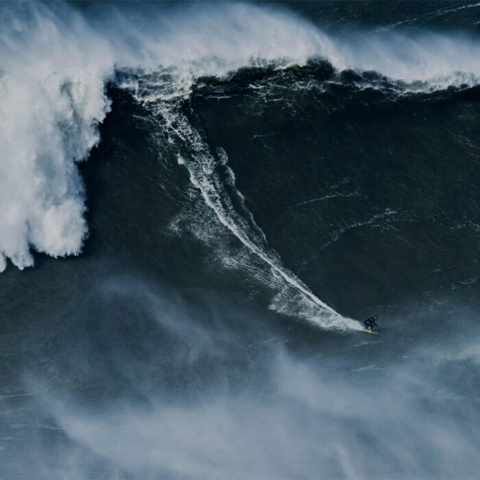 Sebastian Steudtner setting the current world record at Nazaré. Photo: Porsche
