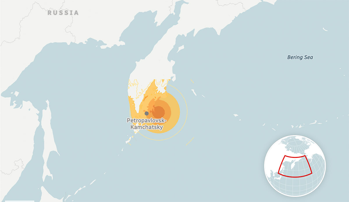 map of Russia showing where an earthquake hit
