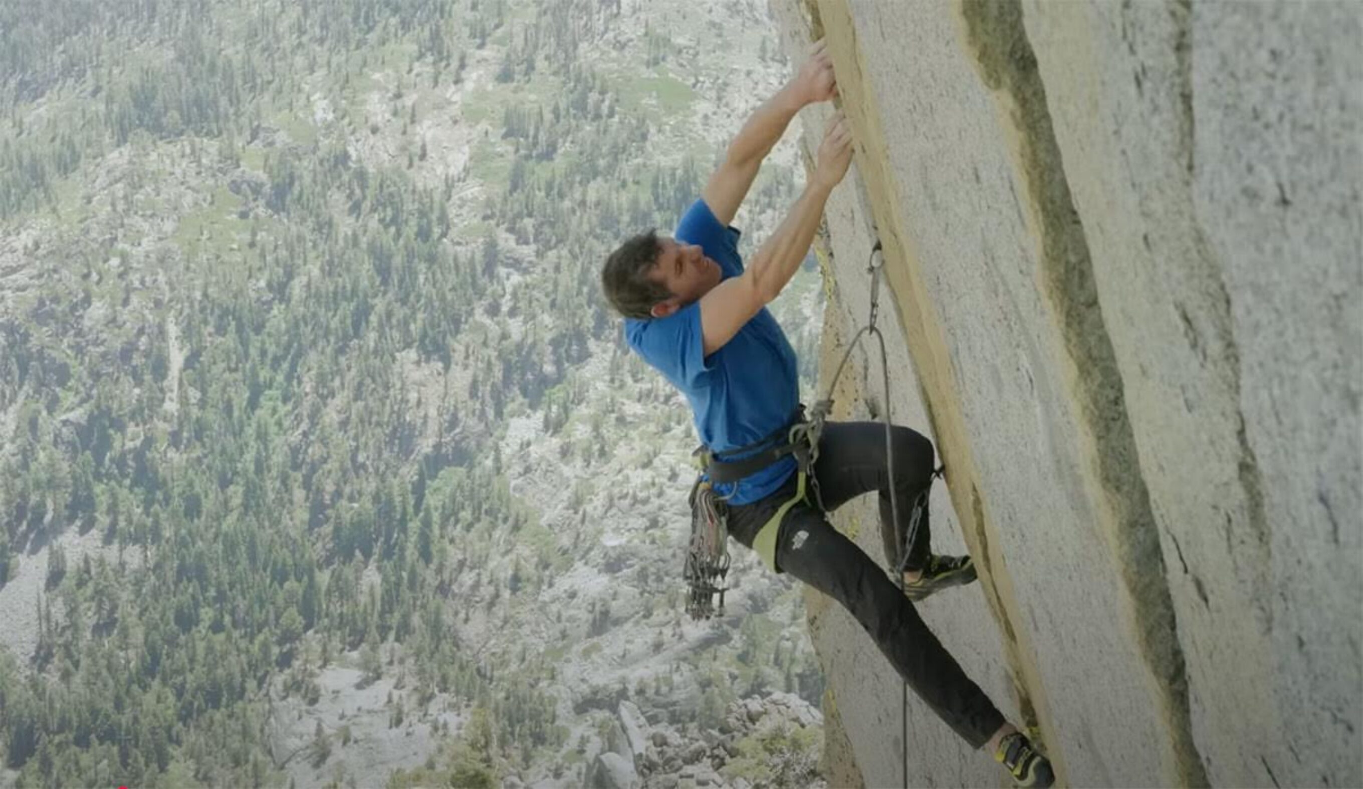 Alex Honnold climbing a crack in Tahoe