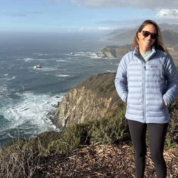 woman wearing the Patagonia Down Sweater