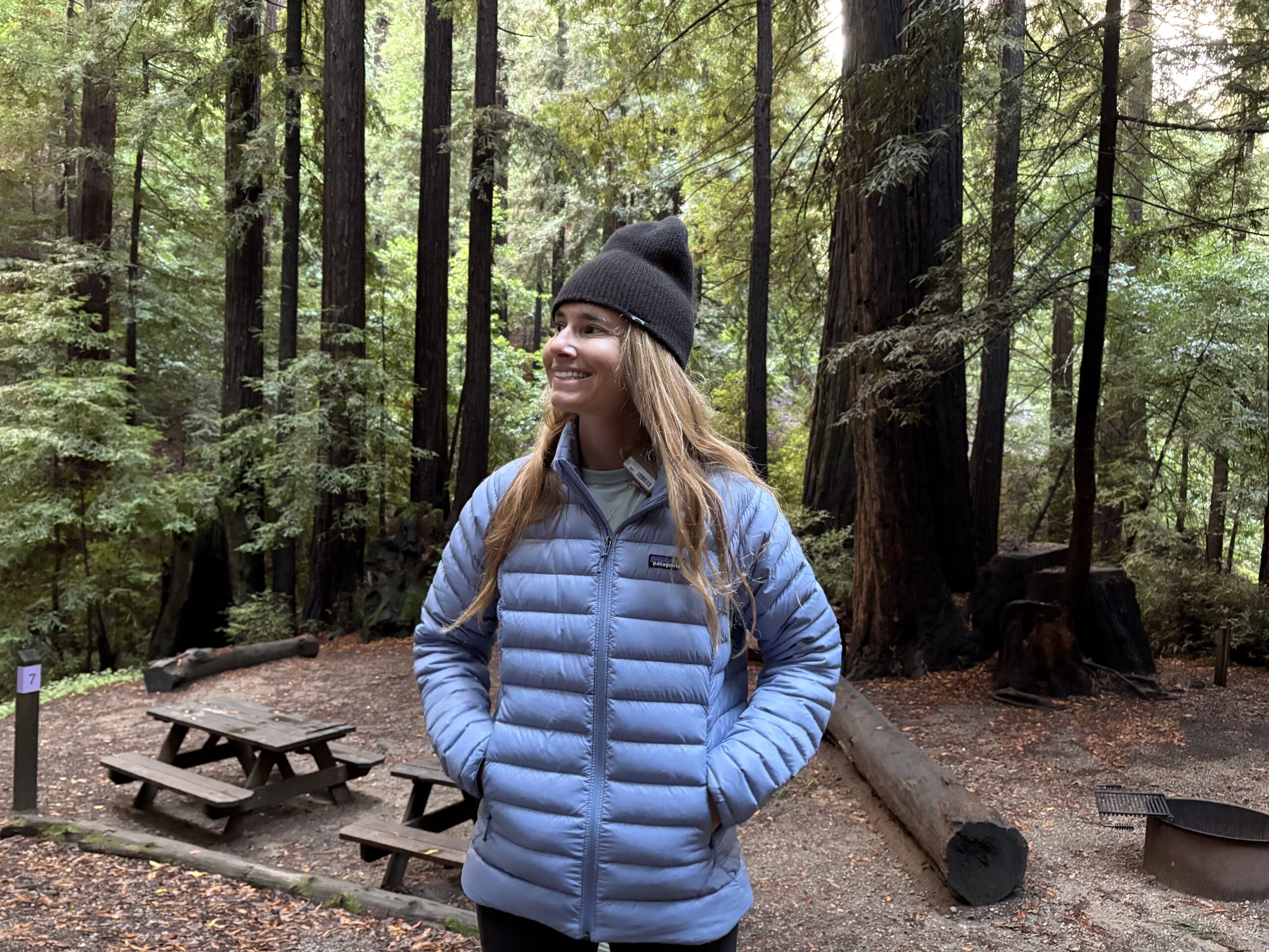 a woman wearing a puffer jacket 