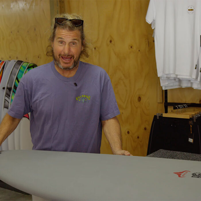 Mark Occhilupo with a Bull Run surfboard