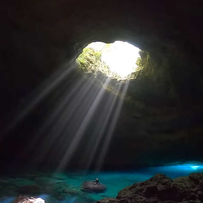Nate Florence in a cave in the Pacific