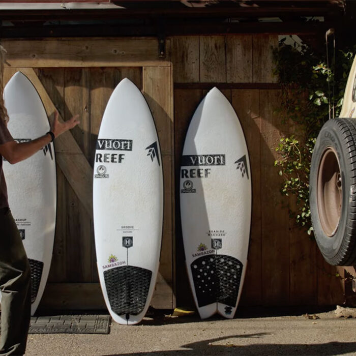 Rob Machado explaining his winter surfboards