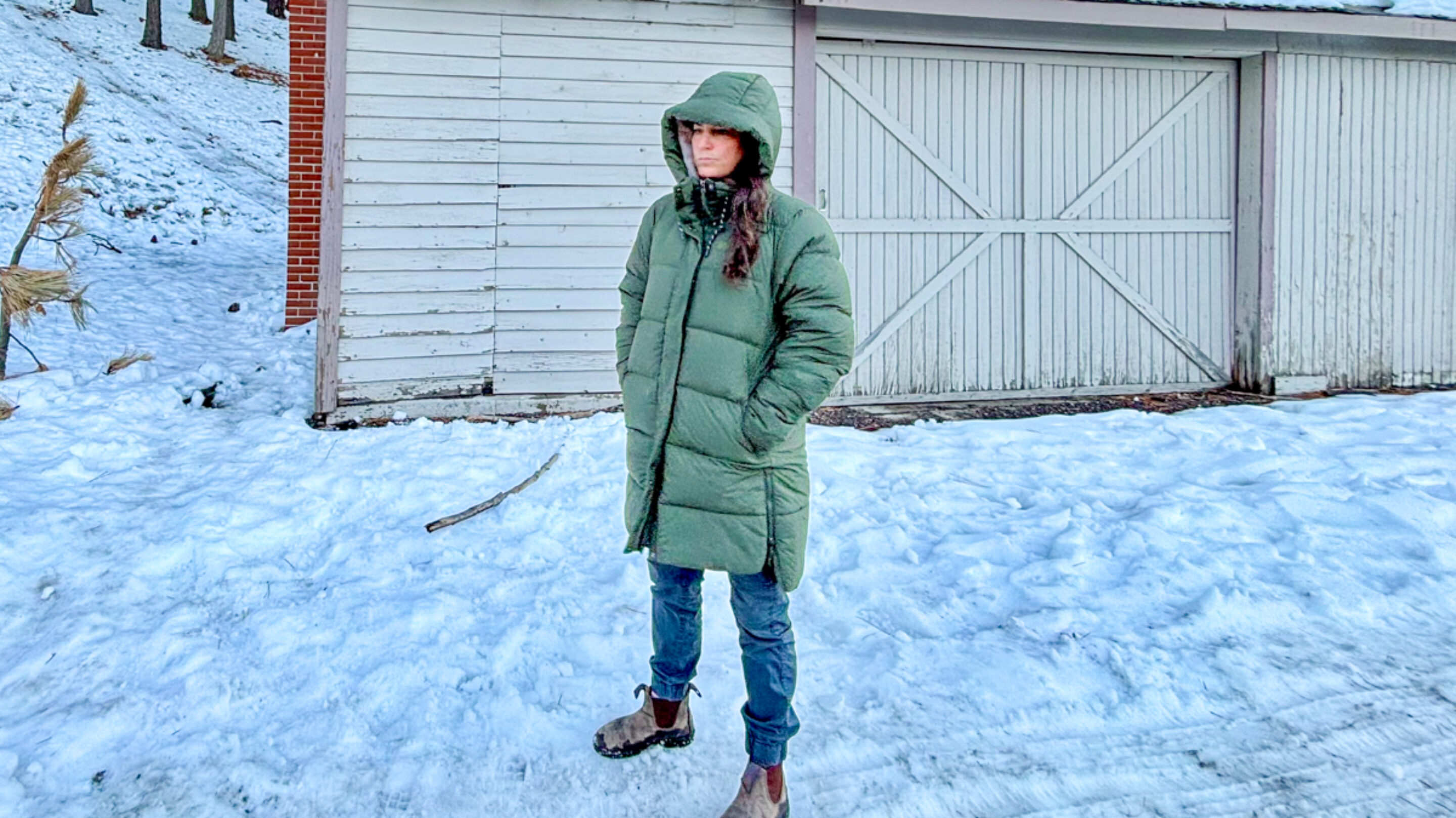 wearing the REI Co-op women's campwell down parka