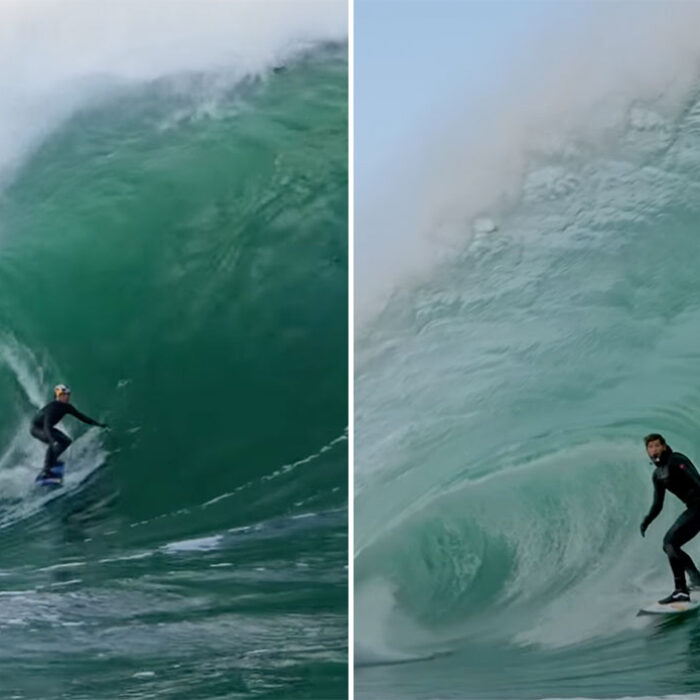 Nate Florence and Kai Lenny surfing Irish slab wave Riley's