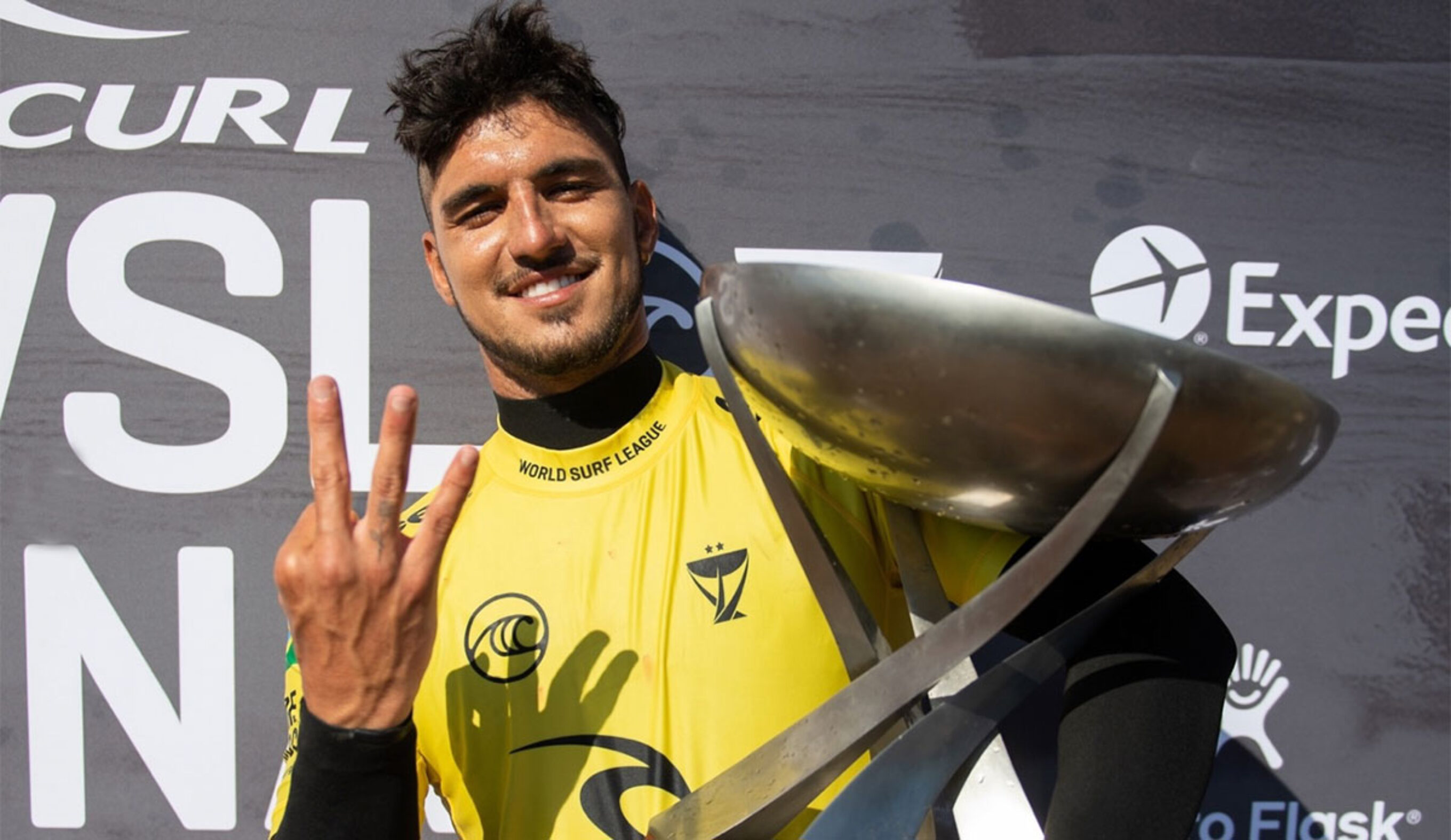 Gabriel Medina holding a trophy