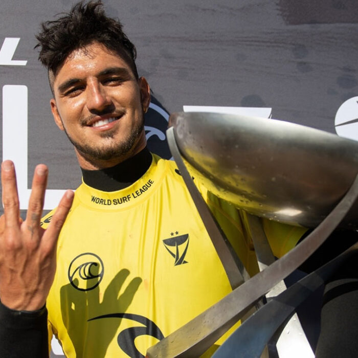 Gabriel Medina holding a trophy