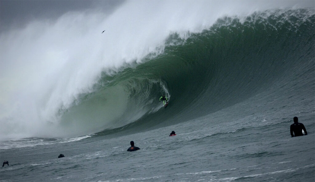 Surfer riding a wave at Mullaghmore in December
