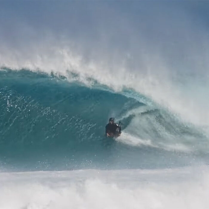 Bodyboarder riding a a barrel in Cape Town, South Africa