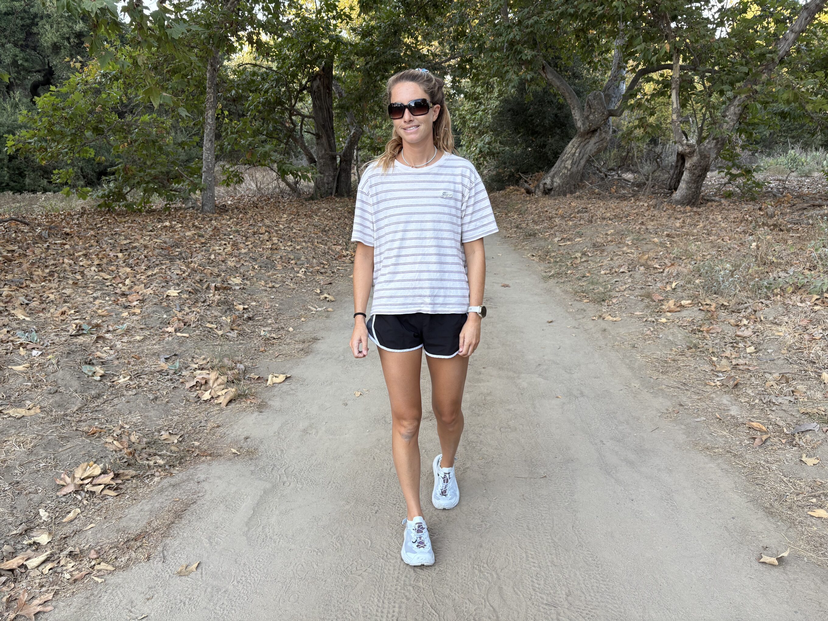 a woman hiking in sandals