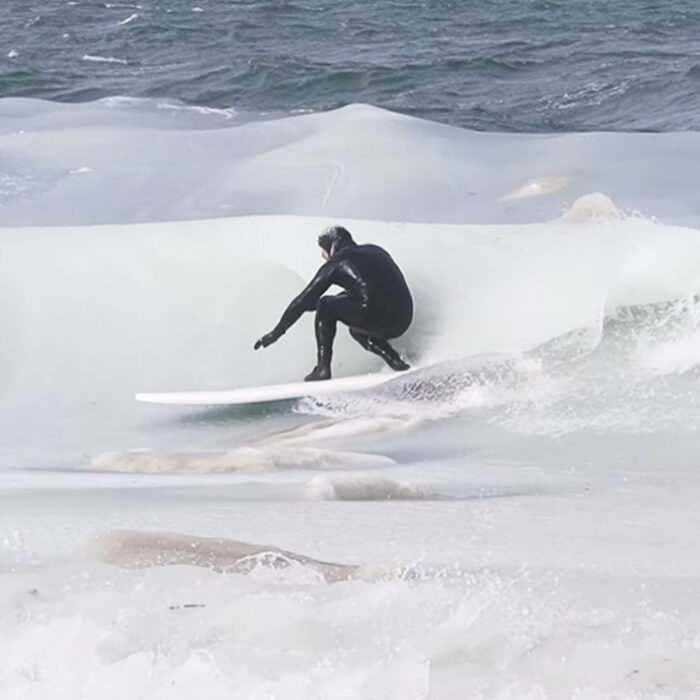 Ben Gravy surfing slushy waves in Montauk, New York